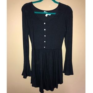 Navy Bell Sleeve Dress with button detail